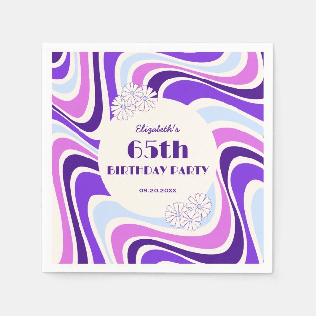 Retro Wave Flower Violet Blue Birthday Napkins (Front)