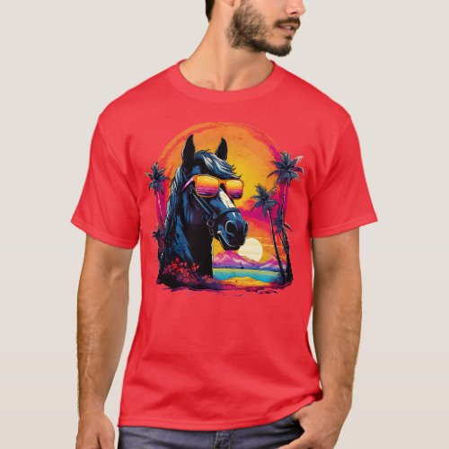 Retro Wave Friesian Horse T_Shirt