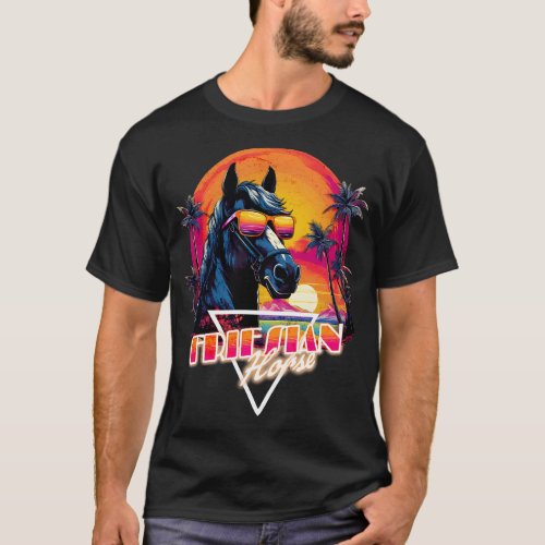 Retro Wave Friesian Horse Vibe T_Shirt
