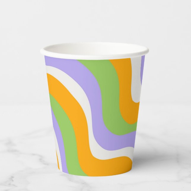 Retro Wave Groovy Curl Layer Abstract Y2k Pattern Paper Cups (Front)