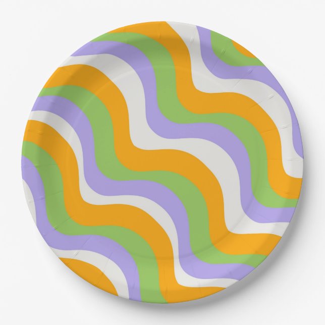 Retro Wave Groovy Curl Layer Abstract Y2k Pattern Paper Plates (Front)