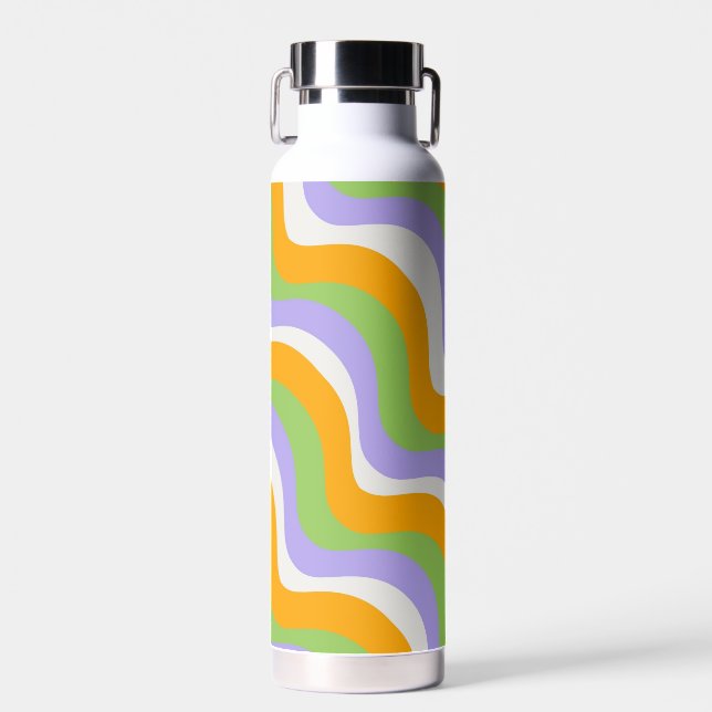 Retro Wave Groovy Curl Layer Abstract Y2k Pattern Water Bottle (Front)