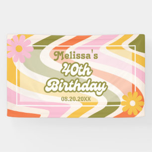 Retro Wave Groovy Flower Green 40th Birthday Banner