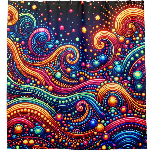 “Retro Wave Illumination” Shower Curtain (Front)