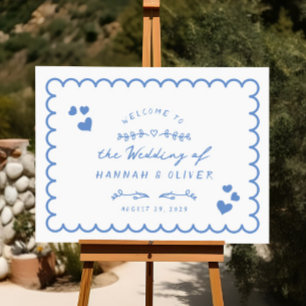 Retro Wave Illustrated Doodle Wedding Welcome Sign