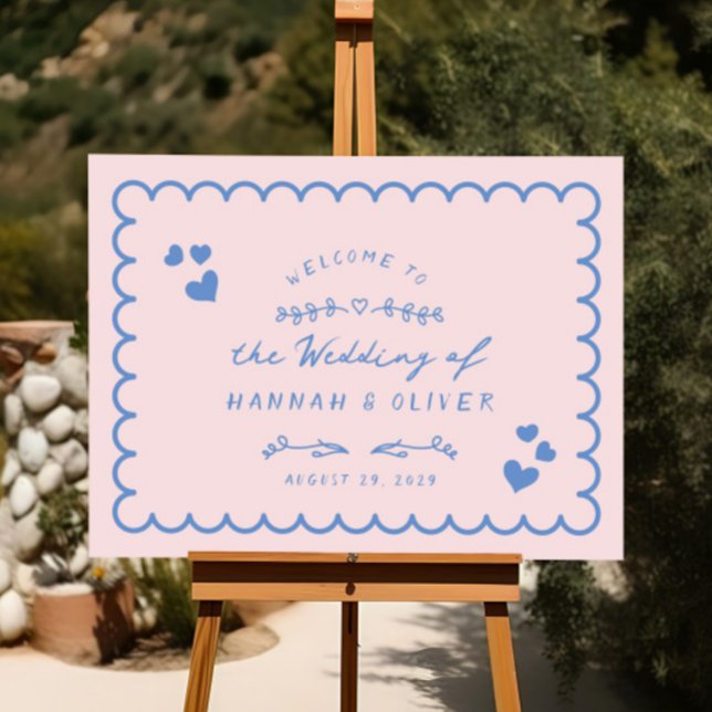 Retro Wave Illustrated Doodle Wedding Welcome Sign (Creator Uploaded)