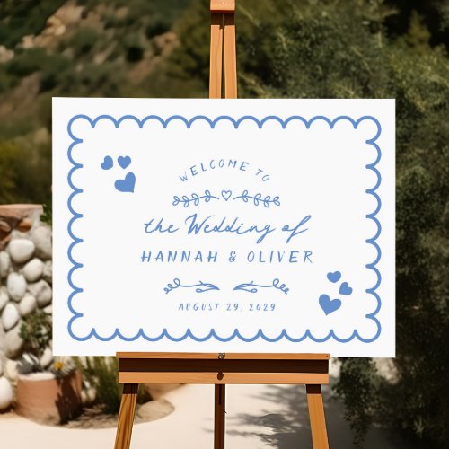 Retro Wave Illustrated Doodle Wedding Welcome Sign