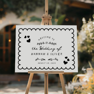 Retro Wave Illustrated Doodle Wedding Welcome Sign