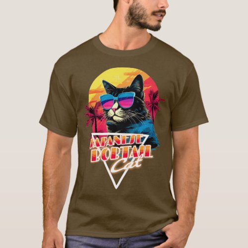 Retro Wave Japanese Bobtail Cat Miami Shirt