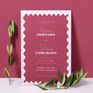 Retro Wave Magenta Pink Modern Script Bold Wedding Invitation
