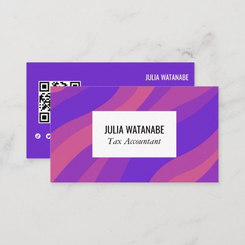 Retro Wave Minimalist Stripes QR Code Social Media Business Card