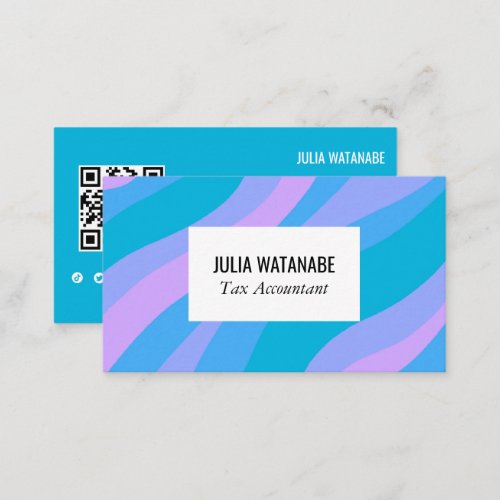 Retro Wave Minimalist Stripes QR Code Social Media Business Card