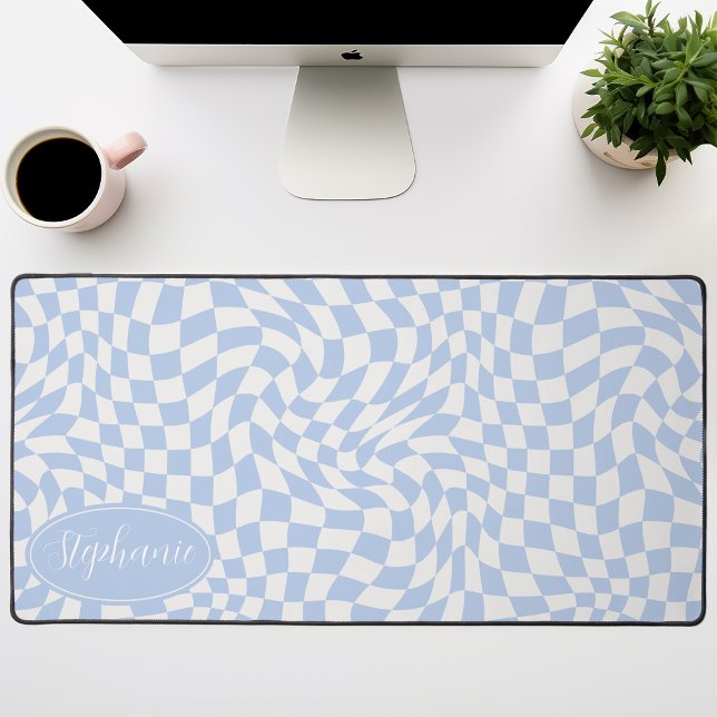  Retro Wave: Modern Wavy Blue Checkerboard Desk Mat (Creator Uploaded)