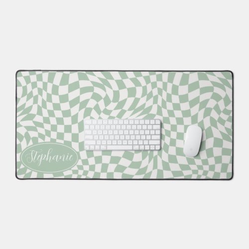  Retro Wave Modern Wavy Mint Green Checkerboard Desk Mat