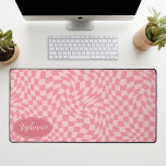 Retro Wave: Modern Wavy Pink Checkerboard Pattern Desk Mat<br><div class="desc">Elevate your workspace with this Modern Wavy Checkerboard Pattern Personalized Desk Mat. This mat presents a playful twist on a classic checkerboard, brought to life with an undulating wave pattern in shades of blush pink. The personalized feature offers an extra touch of individuality, making your workspace truly your own. Its...</div>