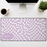 Retro Wave: Modern Wavy Purple Checkerboard Desk Mat<br><div class="desc">Elevate your workspace with this Modern Wavy Checkerboard Pattern Personalized Desk Mat. This mat presents a playful twist on a classic checkerboard, brought to life with an undulating wave pattern in shades of purple and cream. The personalized feature offers an extra touch of individuality, making your workspace truly your own....</div>