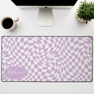  Retro Wave: Modern Wavy Purple Checkerboard Desk Mat