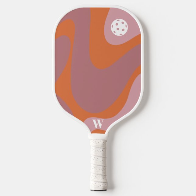 Retro Wave Orange and Purple Modern Monogram   Pickleball Paddle (Front)