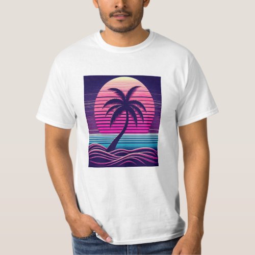 Retro Wave Palm Vaporwave Aesthetic Silhouette T_Shirt