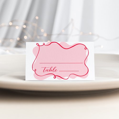 Retro wave pink and red bridal shower place card