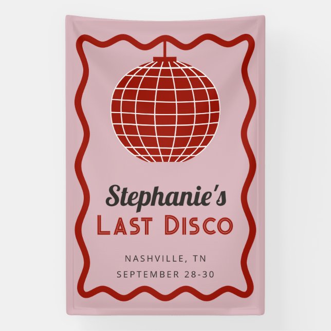 Retro Wave Pink and Red Last Disco Bachelorette  Banner (Vertical)