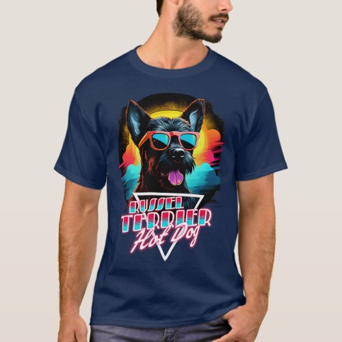 Retro Wave Russel Terrier Hot Dog Shirt