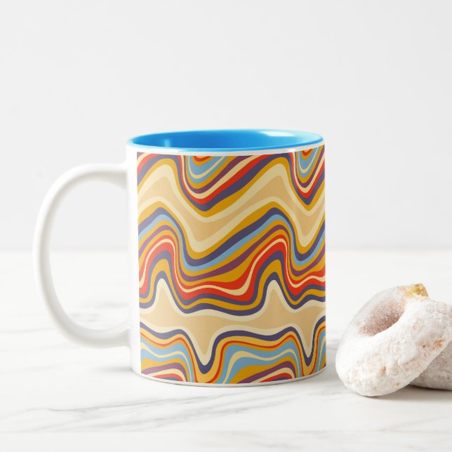 retro wave seaside Two-Tone coffee mug (With Donut)