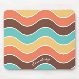 Retro Wave Stripe Teal Brown Mustard Personalized Mouse Pad