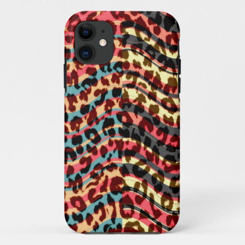 Retro wave stripes animal print texture of leopard iPhone 11 case