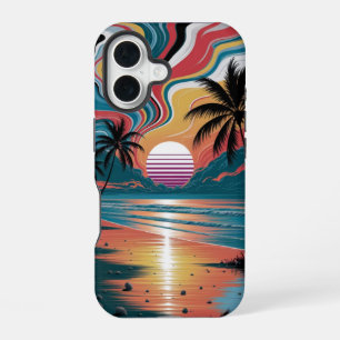 Retro Wave Sunset iPhone 16 Case