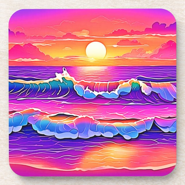 Retro Wave Sunset Serenity Beverage Coaster (Front)