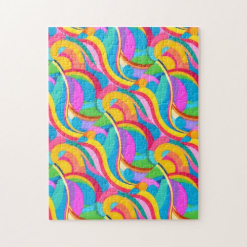 Retro waves Abstract colorful doodle   Jigsaw Puzzle