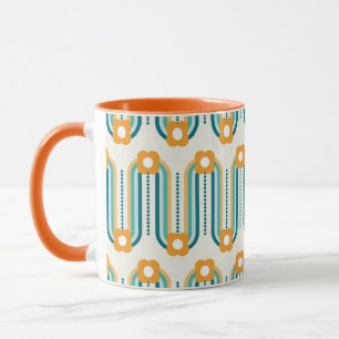 Retro Waves and Flowers, Teal, Aqua, Orange Mug