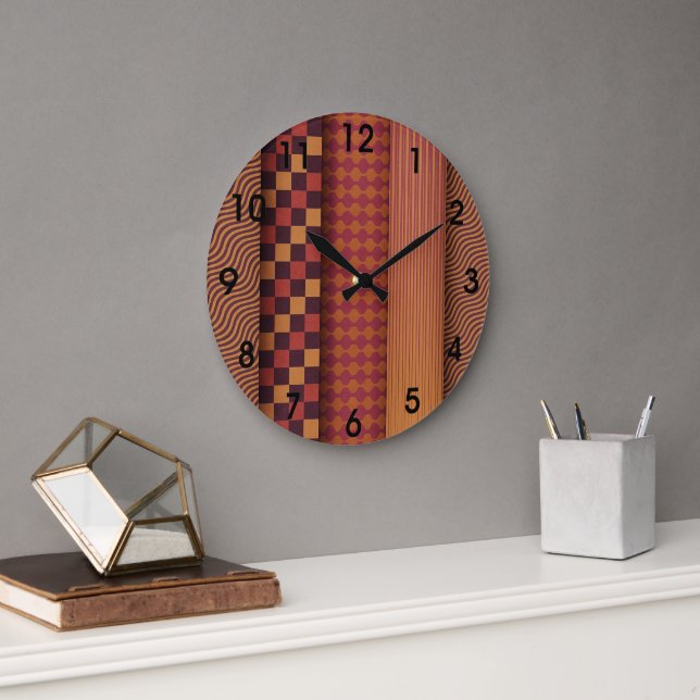 Retro Waves and Geometric Midcentury Pattern Large Clock (Office)