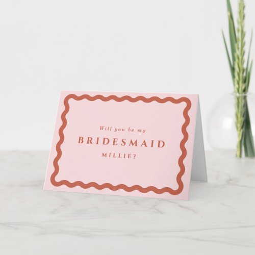 Retro Waves Blush  Terracotta Bridesmaid Proposal Card