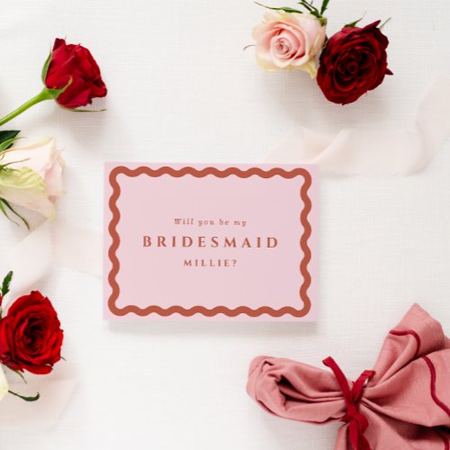 Retro Waves Blush  Terracotta Bridesmaid Proposal Card
