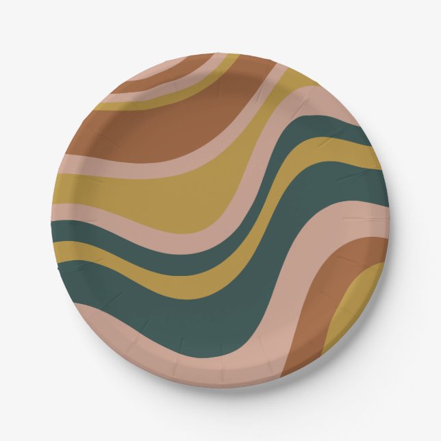 Retro Waves Boho Abstract Pattern Paper Plates (Front)