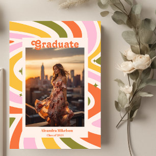 Retro Waves Colorful Photo Graduation Announcement