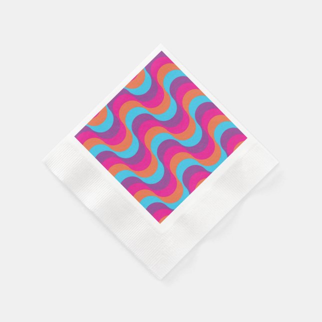 Retro waves in blue, orange, pink and purple paper napkins (Corner)