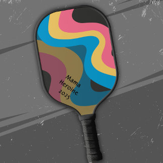 Retro Waves in Pink Yellow Blue with Your Text Pickleball Paddle