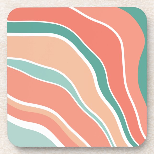 Retro Waves - Orange and Green Beverage Coaster (Front)