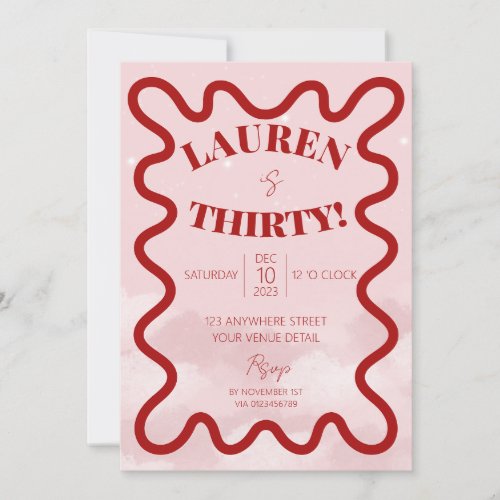 Retro Wavy 30th birthday party invitations