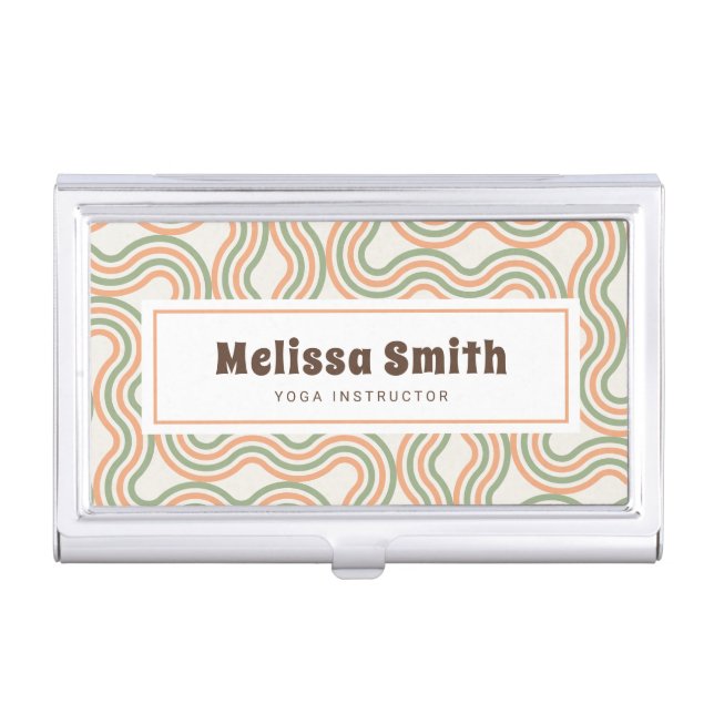 Retro Wavy Abstract Pattern Business Card Case (Front)