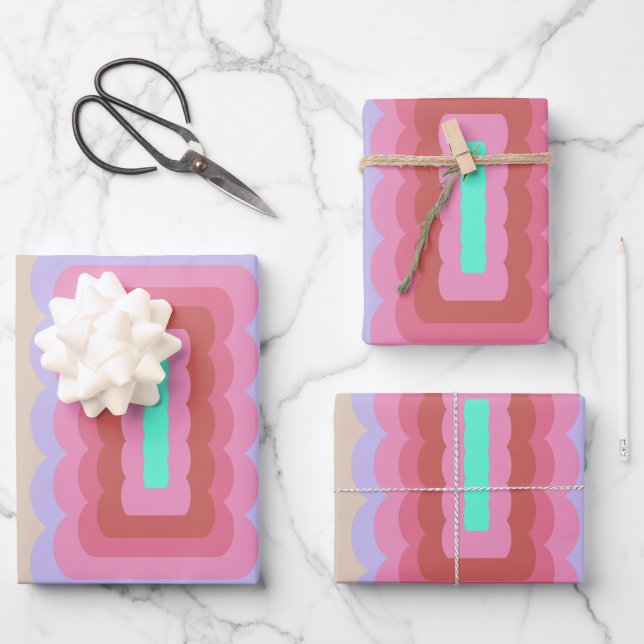 Retro Wavy Abstract Wrapping Paper Sheets (Front)