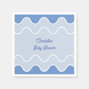 Retro Wavy Blue Curve Baby Shower Napkins
