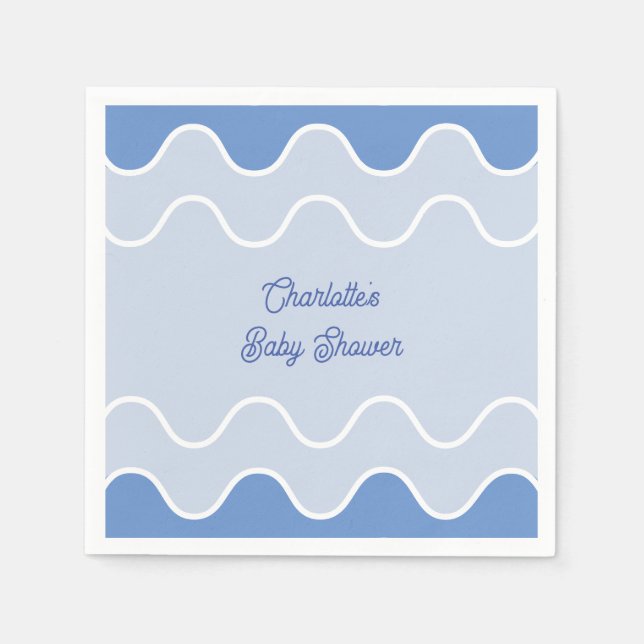 Retro Wavy Blue Curve Baby Shower Napkins (Front)