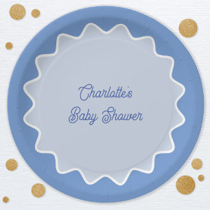 Retro Wavy Border Blue Curve Baby Shower Paper Plates
