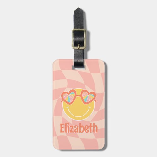 Retro Wavy Checker Board Custom School Bag Tag