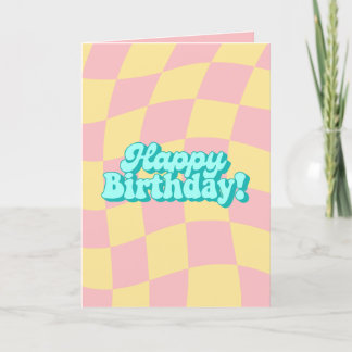 Retro Wavy Checkered Happy Birthday Card