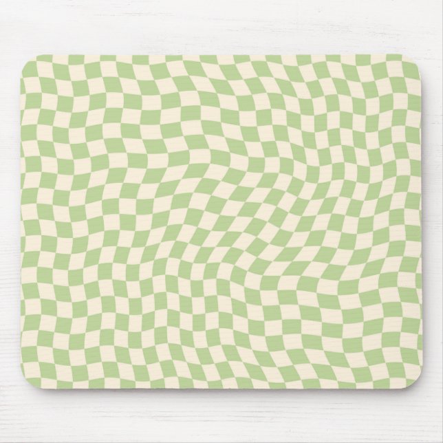 Retro Wavy Checkered Pattern Green Aesthetic Mouse Pad (Front)